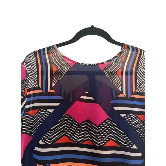 Donna Morgan Women's Short Sleeve Hi-Low Hem Chiffon Trapeze Dress Size 14 Multi - Picture 6 of 9